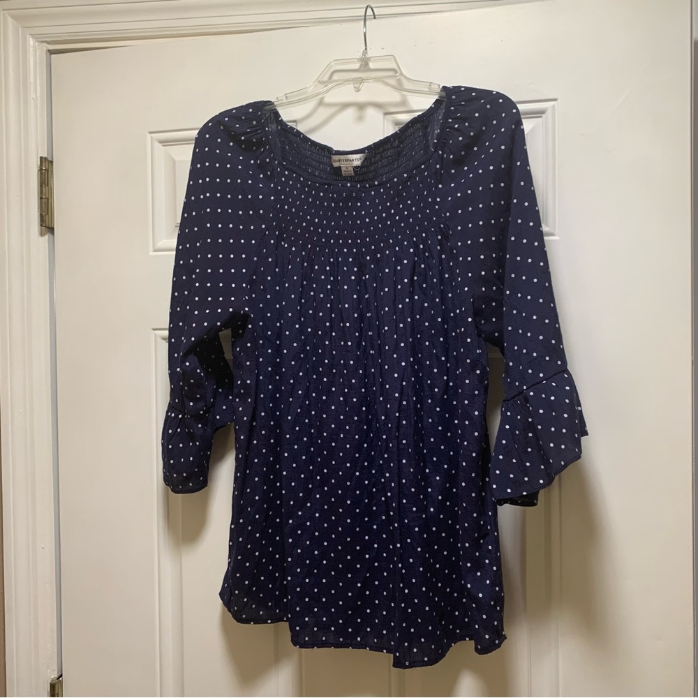 Counterparts Blue and White Polka Dots Relaxed 3/4 Sleeve Tunic